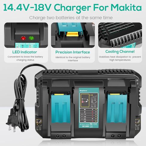 ARyee 2 Pack 18V 8.0Ah BL1860 Replacement Battery Charger Combo for Makita 18V Battery, DC18RD Rapid Dual Charger for BL1850B BL1840B BL1830B BL1815B in Kuwait