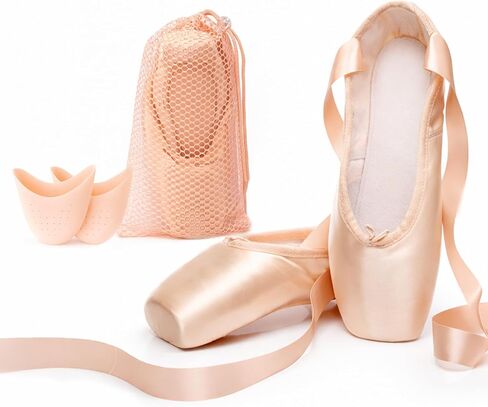 Danzcue Ballet Pointe Shoes for Womens – Professional Hard Shank Toe Shoes, Satin Ballet Pointe Shoes with Pre-Sewn Ribbons in Kuwait
