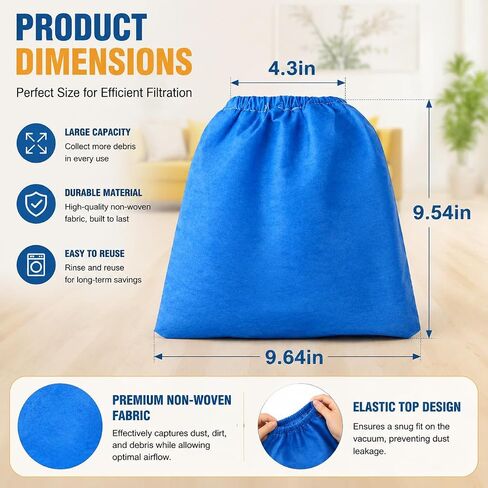 Vacuum Filter Bags 10 Pack Compatible with Vacmaster 1.5–3.2 Gallon & Armor All Shop Vac, High Efficiency Fine Dust Replacement Bags for Wet Dry Vacuum Cleaner, Durable Non-Woven Filter Bags in Kuwait