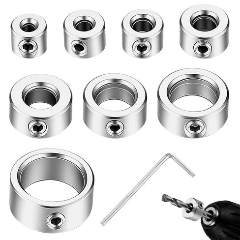 8 Pcs 3-16mm Drill Bit Depth Stop Collar Set 8 Sizes High Carbon Steel Drilling Limit Ring Drill Bit Positioning Ring Split Rings with Allen Wrench for Precision Drilling in Kuwait