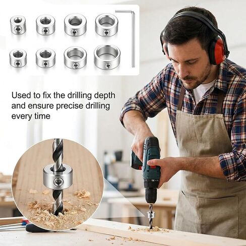 8 Pcs 3-16mm Drill Bit Depth Stop Collar Set 8 Sizes High Carbon Steel Drilling Limit Ring Drill Bit Positioning Ring Split Rings with Allen Wrench for Precision Drilling in Kuwait