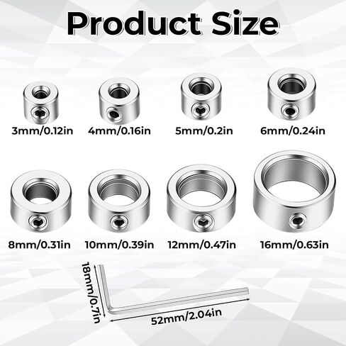 8 Pcs 3-16mm Drill Bit Depth Stop Collar Set 8 Sizes High Carbon Steel Drilling Limit Ring Drill Bit Positioning Ring Split Rings with Allen Wrench for Precision Drilling in Kuwait