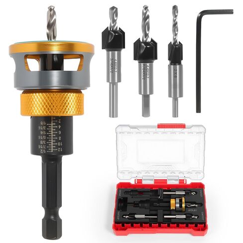 Countersink Drill Bit Set - 5 Pcs Countersink Drill Bit with Low Friction Depth Stop, HSS M2 Tapered Bits for Woodworking Tools in Kuwait
