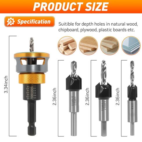 Countersink Drill Bit Set - 5 Pcs Countersink Drill Bit with Low Friction Depth Stop, HSS M2 Tapered Bits for Woodworking Tools in Kuwait