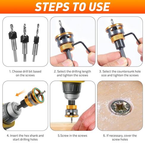 Countersink Drill Bit Set - 5 Pcs Countersink Drill Bit with Low Friction Depth Stop, HSS M2 Tapered Bits for Woodworking Tools in Kuwait