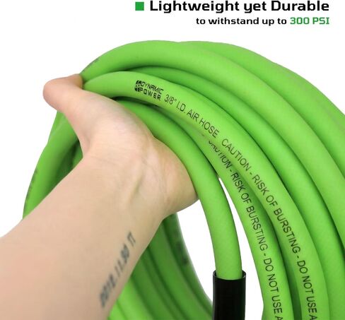 Heavy Duty 3/8" x 50ft Hybrid Air Hose, 300 PSI Max Working Pressure, Flexible Light Weight Pneumatic Hose with 1/4" NPT Brass Quick Coupler and Plug Kit in Kuwait