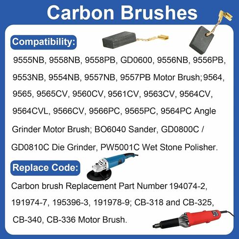 12 Pack Carbon Brushes CB318 CB330 CB340 CB314 CB315 Replacement for 9560CV 9563CV 9565CV 9566CV GD0600 9554 9557 Carbon Angle Grinder in Kuwait