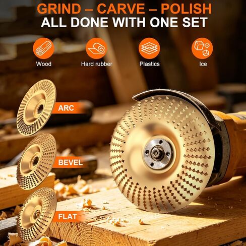 3PCS Angle Grinder Polishing Pad, Tungsten Carbide Wheel, Heavy Duty Wood Carving Disc for 4" & 4-1/2" Grinders, Woodworking Attachment for Cutting, Shaping, Sanding in Kuwait