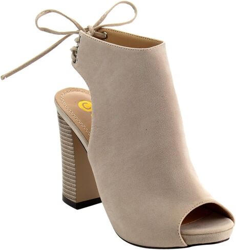 Chase & Chloe EC79 Women's Lace up High Block Heel Ankle Booties in Kuwait