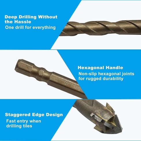 5 Pcs Eccentric Drill Bit Set, 6/6/8/10/12mm | High-Strength, Four-Flute Sawtooth, For Stone, Glass, Concrete, Wood, Brick, Metal, DIY Enthusiasts in Saudi Arabia