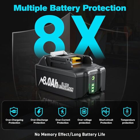 2Pack 8.0Ah Replacement for Makita 18V Battery Compatible with 18 Volt Battery BL1860 BL1850 BL1845 BL1840 BL1830 BL1820 BL1815 LXT400 194204-1 Cordless Power Tools | NIMH in Saudi Arabia