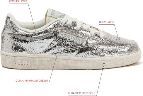 Reebok Club C 85 Tennis Shoes for Women - Casual Womens Sneakers, Silver Metallic/Chalk/New Grey1, 7.5 in Kuwait