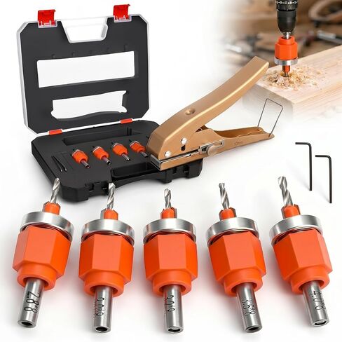 Chumia 6 Pcs Countersink Drill Bit Set with Adjustable Depth Stop, HSS Wood Countersink Bits 1/8" to 3/16" with 3/8" Hole Punch and Storage Case, for Woodworking Furniture PVC Edge Banding in Kuwait