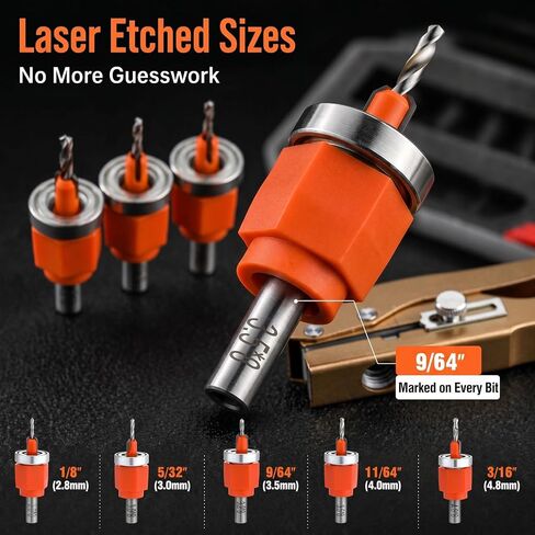 Chumia 6 Pcs Countersink Drill Bit Set with Adjustable Depth Stop, HSS Wood Countersink Bits 1/8" to 3/16" with 3/8" Hole Punch and Storage Case, for Woodworking Furniture PVC Edge Banding in Kuwait