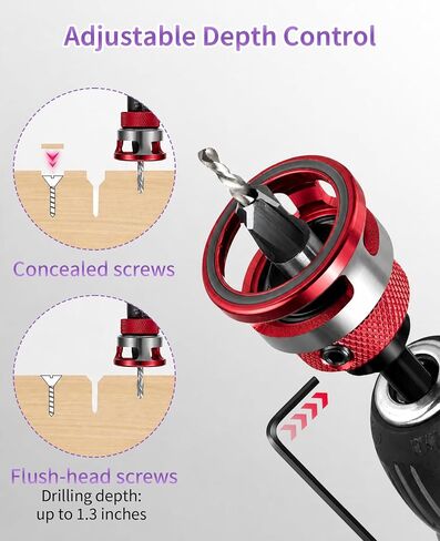 8 Piece 4-Flute Countersink Drill Bit Set with Depth Stop, HSS M2 Tapered Bits & a Screwdriver Bit, 1/4" Hex Shank for Woodworking in Kuwait