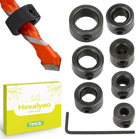 7 Piece Drill Bit Stop Collar Set Precision Depth Stop Collars for Accurate Drilling 1/8 to 1/2 Inch Includes Allen Wrench for Wood Metal DIY Projects in Kuwait