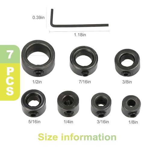 7 Piece Drill Bit Stop Collar Set Precision Depth Stop Collars for Accurate Drilling 1/8 to 1/2 Inch Includes Allen Wrench for Wood Metal DIY Projects in Kuwait