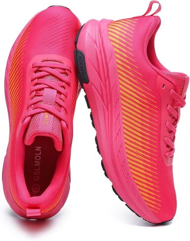 GSLMOLN Breathable Women's Workout Shoes Sport Running Sneakers for Gym Walking Tennis Lightweight Mesh Cushion Support Rose/Yellow Size 10.5 in Kuwait