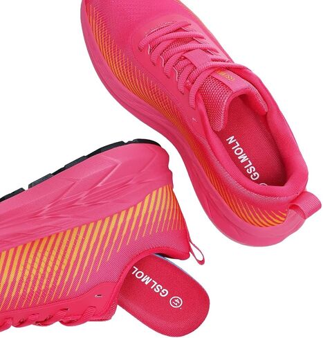 GSLMOLN Breathable Women's Workout Shoes Sport Running Sneakers for Gym Walking Tennis Lightweight Mesh Cushion Support Rose/Yellow Size 10.5 in Kuwait