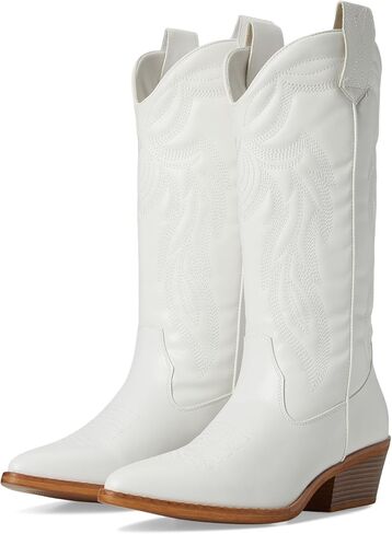 ROPER Womens Hattie Narrow Embroidered Pointed Toe Pull On Casual Boots Mid Calf Low Heel 1-2" in Kuwait