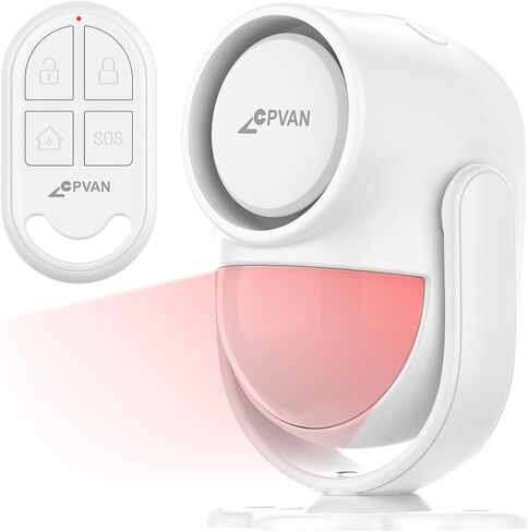 CPVAN 125dB Motion Sensor Alarm, Wireless Indoor PIR Motion Detector with 328ft Remote, 40ft Detection Range, Battery Operated Siren for Home Garage Van Shed, CP2 Pro White in Kuwait