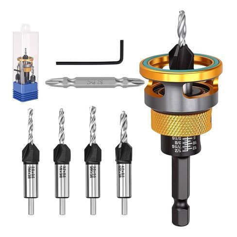 7 Pcs Countersink Drill Bit Set with Adjustable Depth Stop | HSS 82° Counter Bore Bits for Woodworking & Plastic, 1/4" Hex Shank in Kuwait