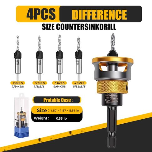 7 Pcs Countersink Drill Bit Set with Adjustable Depth Stop | HSS 82° Counter Bore Bits for Woodworking & Plastic, 1/4" Hex Shank in Kuwait