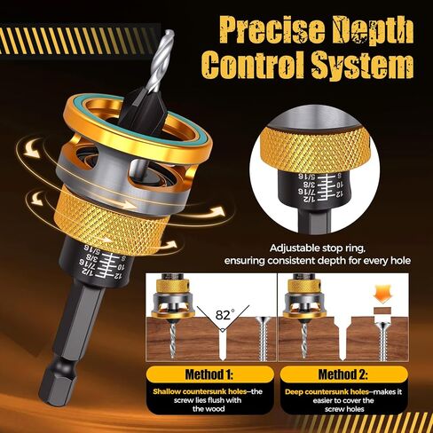 7 Pcs Countersink Drill Bit Set with Adjustable Depth Stop | HSS 82° Counter Bore Bits for Woodworking & Plastic, 1/4" Hex Shank in Kuwait