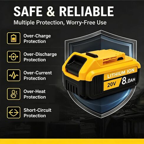 8.0Ah 2-Pack Replacement Battery for DeWalt 20V MAX Tools, 20 Volt Compatible Battery Pack Li-ion DCB208/206/205/204/202 Replacement Batteries for 20V Cordless Power Tools in Kuwait