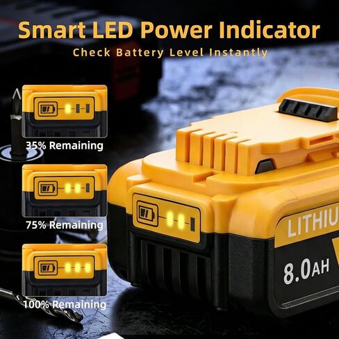 8.0Ah 2-Pack Replacement Battery for DeWalt 20V MAX Tools, 20 Volt Compatible Battery Pack Li-ion DCB208/206/205/204/202 Replacement Batteries for 20V Cordless Power Tools in Kuwait
