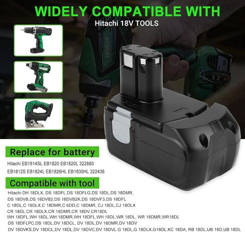 4000mAh EB1812S for Hitachi 18V Battery EB1812S EB1814SL EB1820 EB1820L EB1824L EB1830HL DS18DVF3 DS18DFL C18DL DV18DMR WR18DMR UB18DL in Kuwait