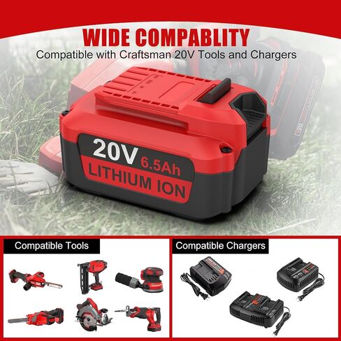 2 Pack Upgarde 6500mAh Replacement for Craftsman 20V Battery Compatible with Craftsman 20V CMCB205 CMCB204 CMCB206 CMCB202 Cordless Power Tools in Kuwait