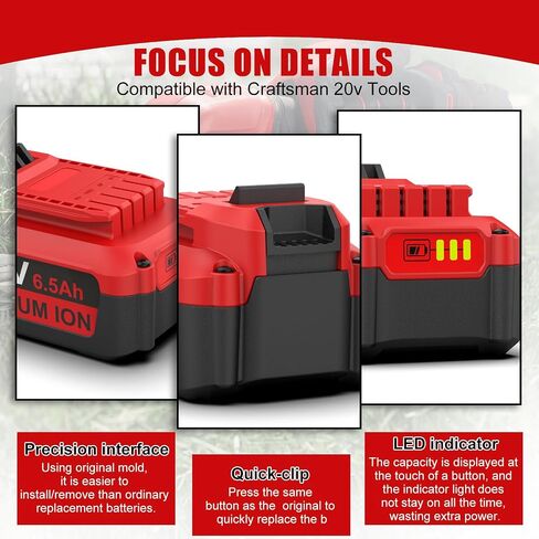 2 Pack Upgarde 6500mAh Replacement for Craftsman 20V Battery Compatible with Craftsman 20V CMCB205 CMCB204 CMCB206 CMCB202 Cordless Power Tools in Kuwait
