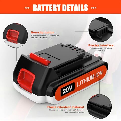 2Pack 20V 4.0Ah lbxr20 Replacement for Black and Decker 20v Lithium Battert Set LBXR20 LBXR2520 Compatible with Black and Decker Power Connect 20v Lithium Tools in Kuwait