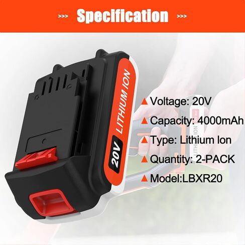2Pack 20V 4.0Ah lbxr20 Replacement for Black and Decker 20v Lithium Battert Set LBXR20 LBXR2520 Compatible with Black and Decker Power Connect 20v Lithium Tools in Kuwait