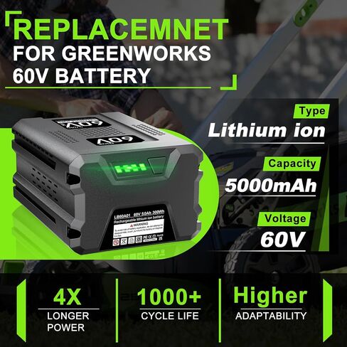 60V Replacement for Greenworks 60V Battery 5.0Ah LB60A03 LB60A02 LB60A00, Compatible with Greenworks 60 60V MAX PRO Series Power Tool and Chargers, for Greenworks Battery in Kuwait