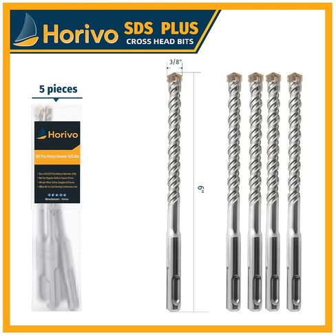 5-Pack 3/8" x 6" SDS Plus Rotary Hammer Drill Bits, Carbide Cross Tip Concrete Drill Bit Set for Masonry, Brick, Stone, Heavy Duty Slotted Drive System Bits in Kuwait