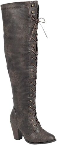 Forever Link Women Chunky Heel Over The Knee Thigh High Riding Lace Up Tall Boots in Kuwait