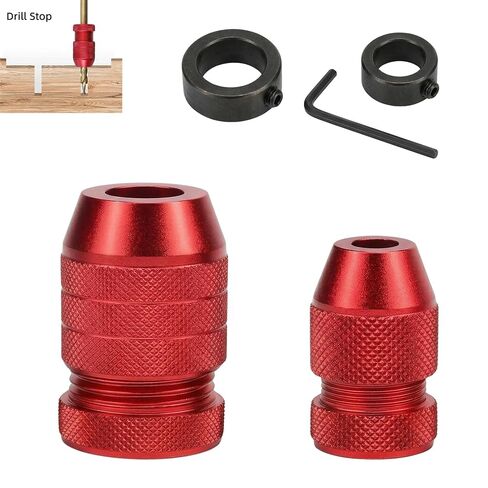 Drill Bit Depth Stop Set 5PCS–2 Adjustable Aluminum Stop Collars (Small & Large) + 2 Fixed Steel Drill Stop Rings + Hex Wrench, Dual-Mode Depth Control for Woodworking, Furniture, Metal & DIY in Kuwait
