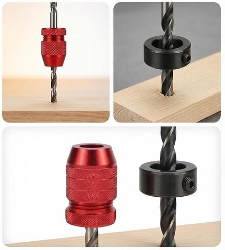 Drill Bit Depth Stop Set 5PCS–2 Adjustable Aluminum Stop Collars (Small & Large) + 2 Fixed Steel Drill Stop Rings + Hex Wrench, Dual-Mode Depth Control for Woodworking, Furniture, Metal & DIY in Kuwait