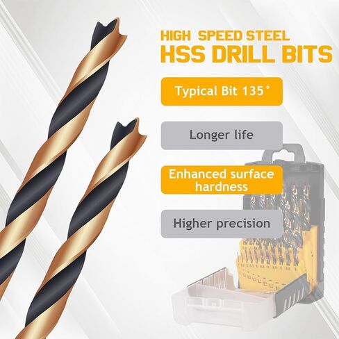 25Pcs Brad Point Drill Bit Set for Wood, Titanium Coated HSS Full Ground Metric Drill Bit Set for Hardwood & Softwood, 1-13mm (0.5mm Step) with Storage Case in Kuwait