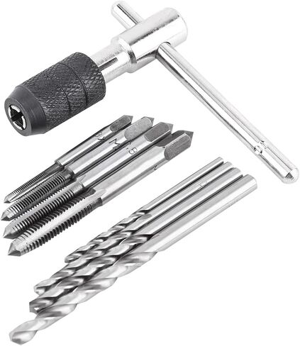 Thread Tap and Drill Bit Set 9pcs Bearing Steel T Shaped Wrench M3 M4 M5 M6 Taps, Clean Burr Threading for Hand Tapping Operation, Pilot Hole Preparation for Mechanics DIY Users in Kuwait