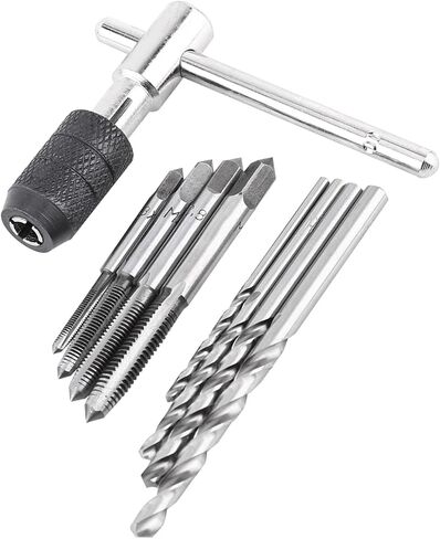 Thread Tap and Drill Bit Set 9pcs Bearing Steel T Shaped Wrench M3 M4 M5 M6 Taps, Clean Burr Threading for Hand Tapping Operation, Pilot Hole Preparation for Mechanics DIY Users in Kuwait