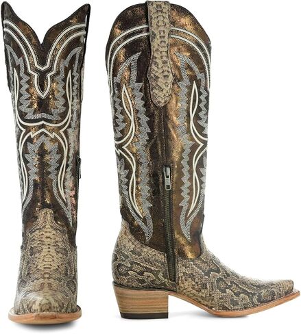 Soto Boots Women's Python Print Tall Cowboy Boots with Side Zipper M50068 in Kuwait