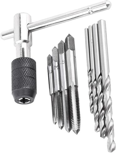 Thread Tap and Drill Bit Set 9pcs Bearing Steel T Shaped Wrench M3 M4 M5 M6 Taps, Clean Burr Threading for Hand Tapping Operation, Pilot Hole Preparation for Mechanics DIY Users in Kuwait