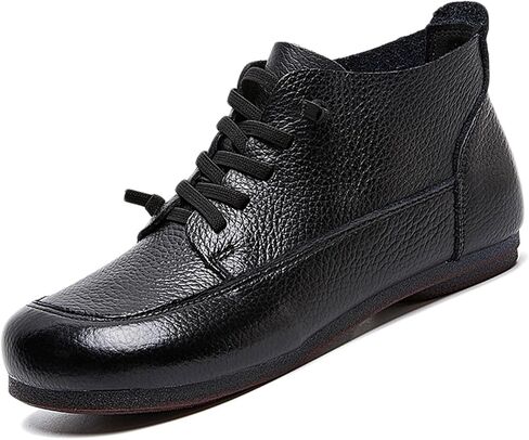 Women's Leather Flat Ankle Boots Retro Lace-up Pull on Comfortable Anti-slip Soft Bottom Low Heel Dress Short Booties for Casual Daily Work Walking in Kuwait
