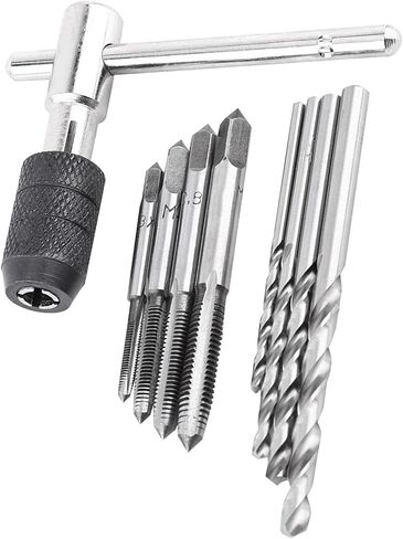 Thread Tap and Drill Bit Set 9pcs Bearing Steel T Shaped Wrench M3 M4 M5 M6 Taps, Clean Burr Threading for Hand Tapping Operation, Pilot Hole Preparation for Mechanics DIY Users in Kuwait