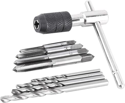 Thread Tap and Drill Bit Set 9pcs Bearing Steel T Shaped Wrench M3 M4 M5 M6 Taps, Clean Burr Threading for Hand Tapping Operation, Pilot Hole Preparation for Mechanics DIY Users in Kuwait