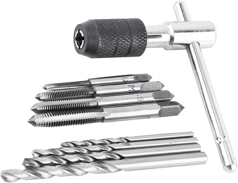 Thread Tap and Drill Bit Set 9pcs Bearing Steel T Shaped Wrench M3 M4 M5 M6 Taps, Clean Burr Threading for Hand Tapping Operation, Pilot Hole Preparation for Mechanics DIY Users in Kuwait
