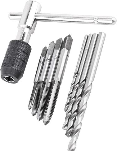 Thread Tap and Drill Bit Set 9pcs Bearing Steel T Shaped Wrench M3 M4 M5 M6 Taps, Clean Burr Threading for Hand Tapping Operation, Pilot Hole Preparation for Mechanics DIY Users in Kuwait